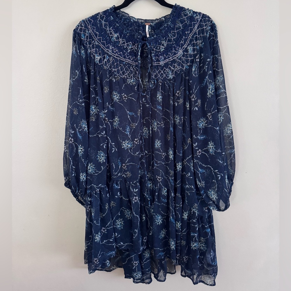Free People Navy sheer tunic boho festival